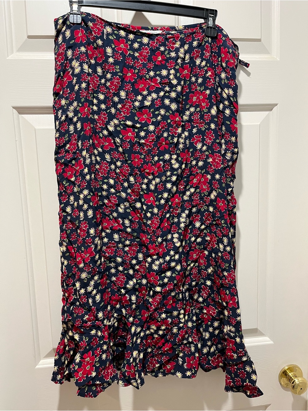 Christopher & Banks Navy Floral A-Line Maxi Skirt with Red & Cream Flowers